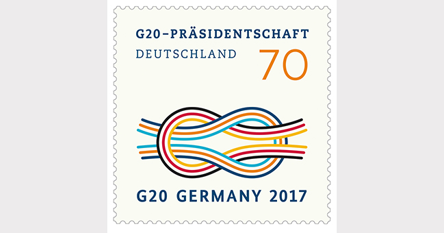 Sonderbriefmarke zur deutschen G20-Präsidentschaft im Wert von 70 Cent.