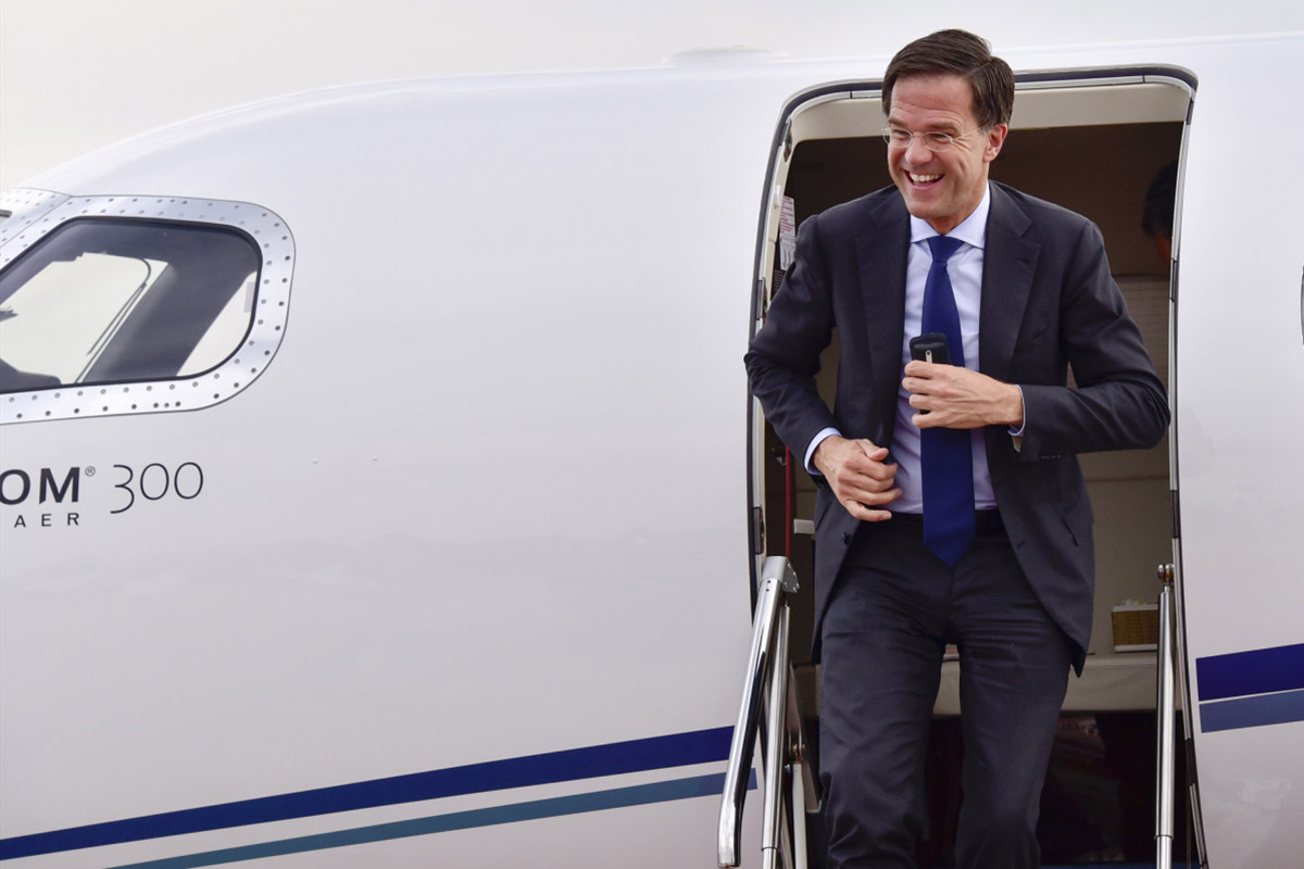 The Prime Minister of the Netherlands, Mark Rutte, arrives at Hamburg Airport.