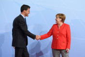 Federal Chancellor Angela Merkel welcomes Mark Rutte, Prime Minister of the Netherlands, to the G20 summit in Hamburg.
