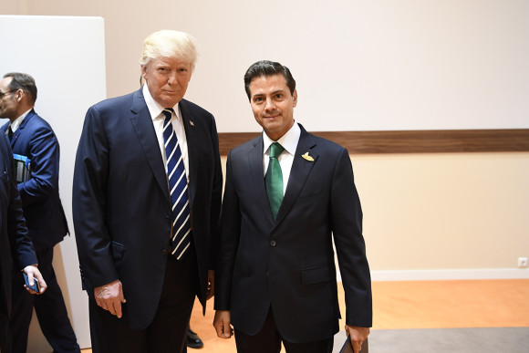 Donald Trump, President of the United States of America, and Enrique Peña Nieto, President of Mexico, before the start of a retreat on counter-terrorism.